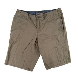 Paperbacks Shorts Mens 32 Brown Twill Raw‎ Hem Casual Classic Chino Zip Fly